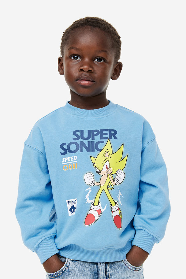 H&M Sweatshirt Med Tryk Blå/sonic The Hedgehog