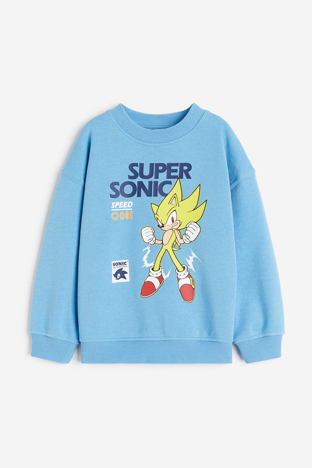 H&M Sweatshirt Med Tryck Blå/sonic The Hedgehog