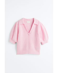 Rib-knit Top Light Pink