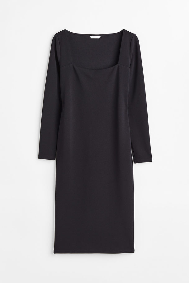 H&M H&M+ Kleid mit eckigem Ausschnitt Schwarz