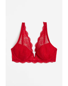 Padded Underwired Lace Bra Red