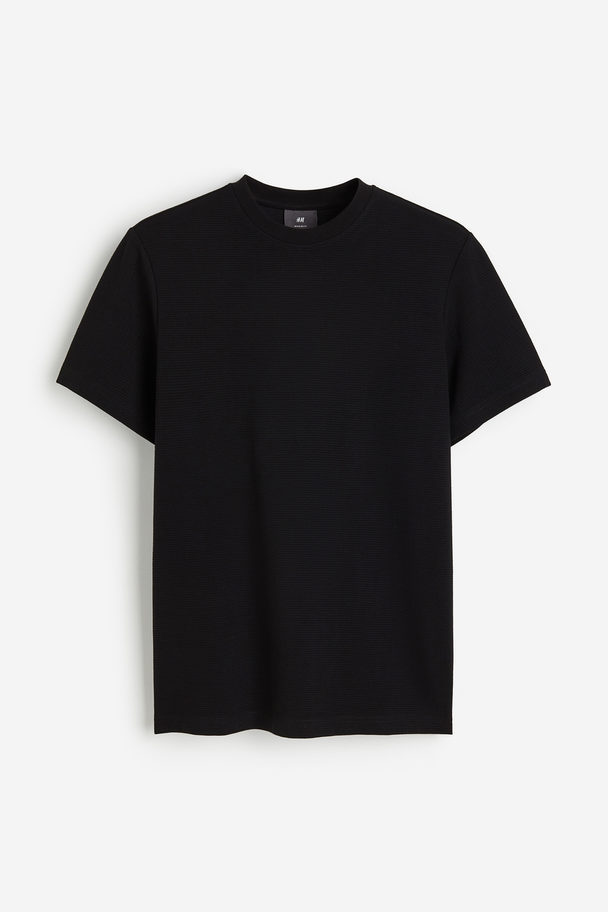 H&M Geripptes T-Shirt in Regular Fit Schwarz