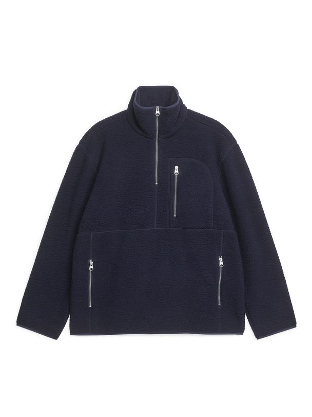 ARKET Half-zip Fleece Jacket Dark Blue
