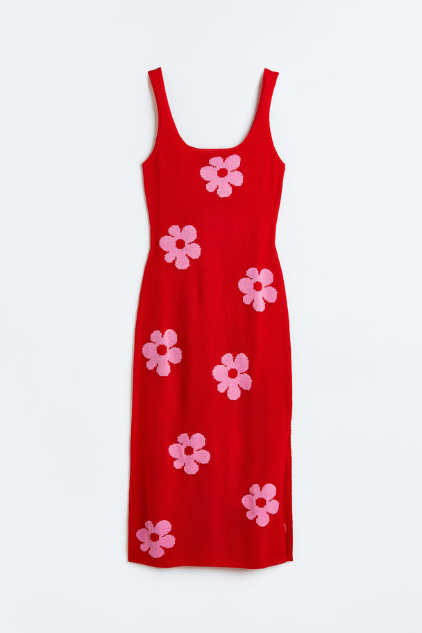 H&M Knitted Dress Red/floral
