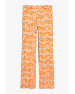 Low Waist Flared Trousers Beige & Orange Print