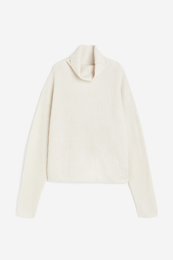 H&M Gerippter Wollpullover Weiß