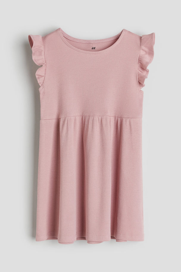 H&M Ribbed Jersey Dress Dusty Pink