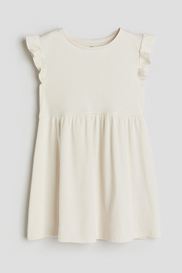 H&M Ribbed Jersey Dress Natural White