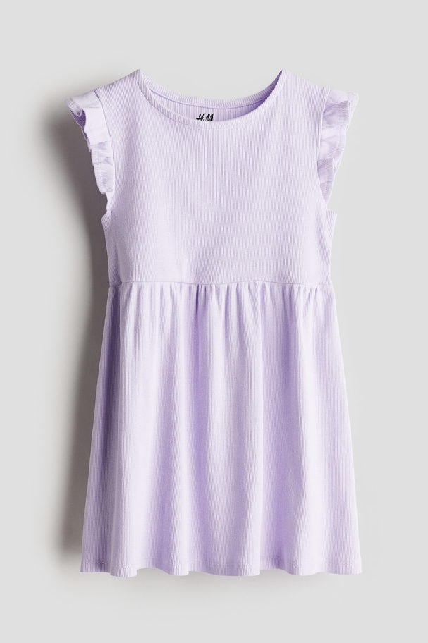 H&M Ribbed Jersey Dress Light Purple