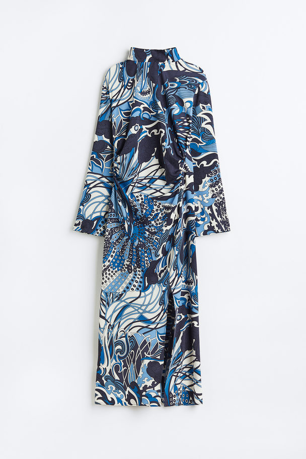 H&M Kleid mit Raffungen Blau/Gemustert
