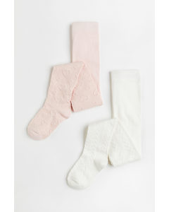 2-pack Pointelle Tights Light Pink/hearts