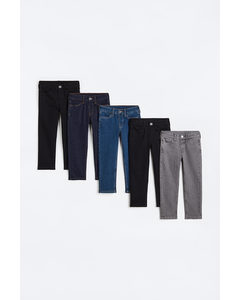 5er-Pack Slim Fit Jeans Schwarz/Blau