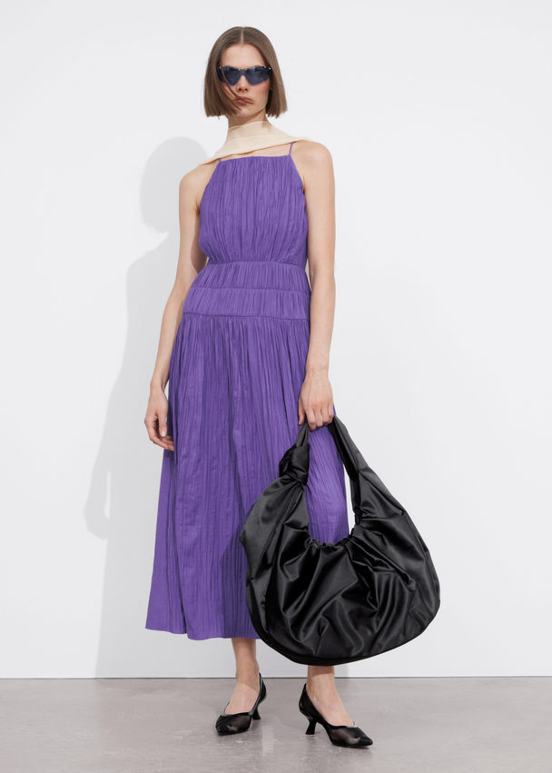 & Other Stories Shirred Sleeveless Midi Dress Purple