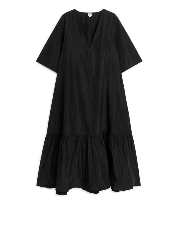 ARKET Flounce-hem Taffeta Dress Black