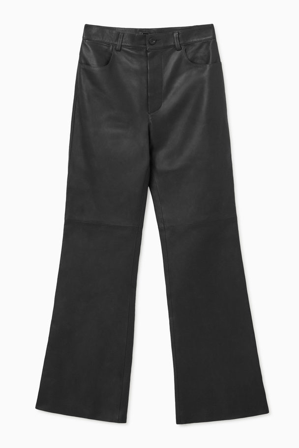 COS Flared Leather Trousers Black