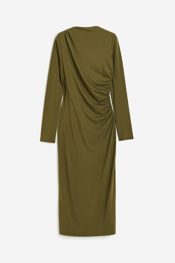 H&M Draped Jersey Dress Dark Khaki Green
