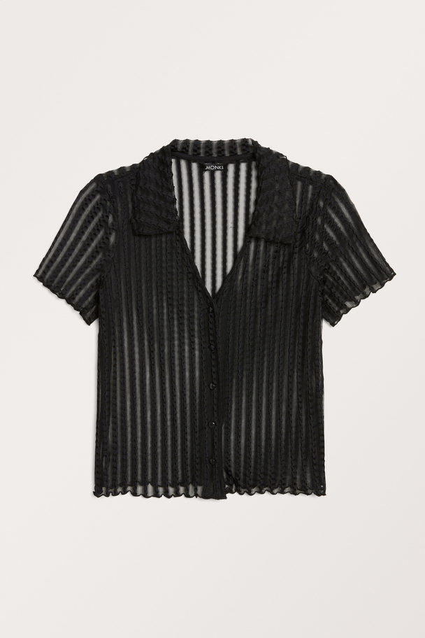 Monki Transparentes strukturiertes Hemd mit kurzen Ärmeln Schwarz