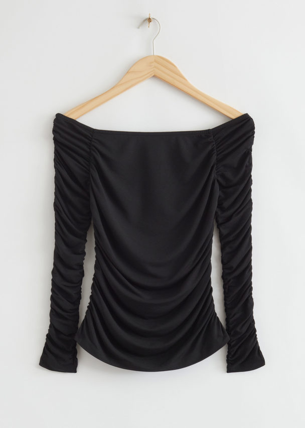 & Other Stories Off Shoulder Rouched Top Black
