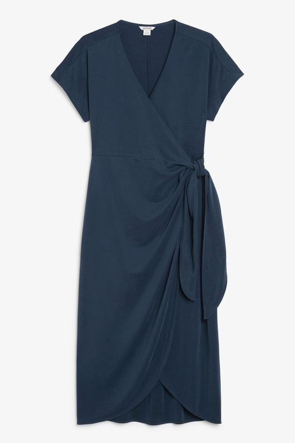 Monki Wrap Midi Dress Dark Blue