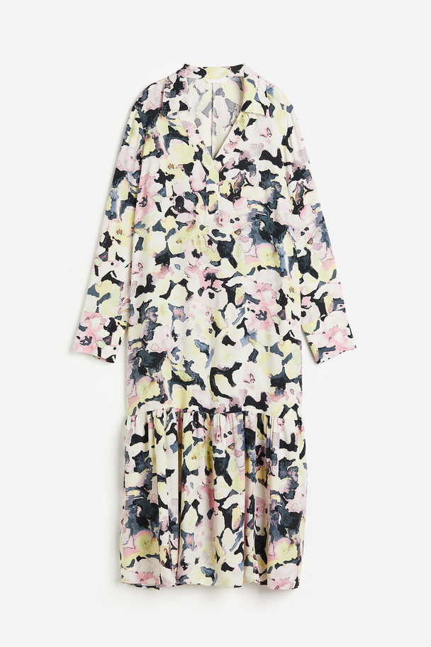 H&M Kleid mit Kragen Hellgelb/Geblümt