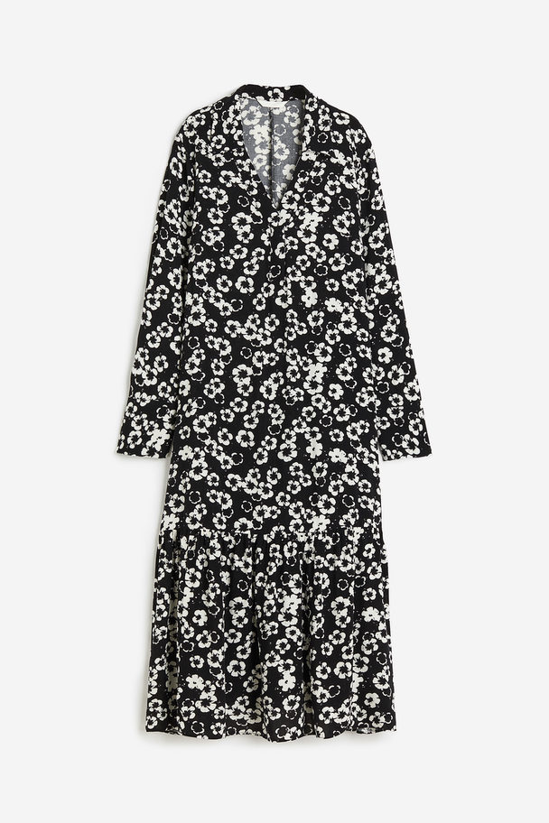 H&M Jurk Met Kraag Zwart/bloemen