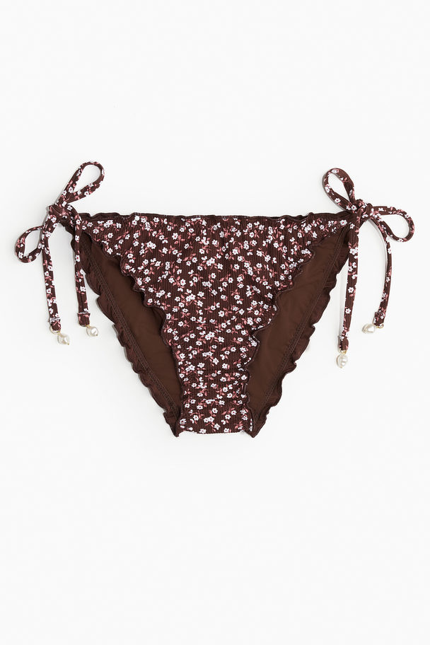 H&M Tie Tanga Bikini Bottoms Dark Brown/floral