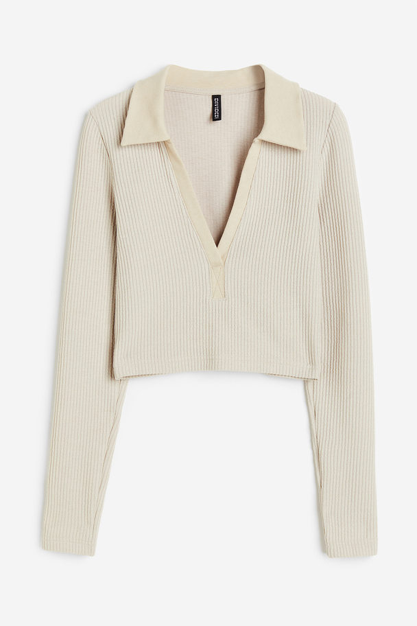 H&M Collared Ribbed Top Light Beige