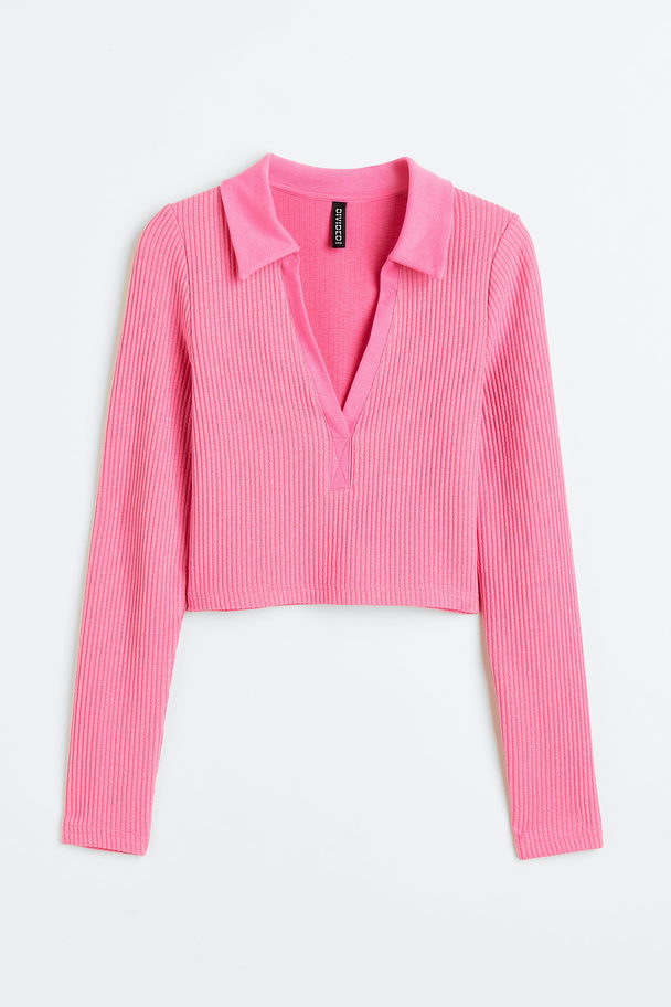 H&M Collared Ribbed Top Pink