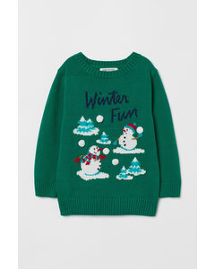 Pullover mit Weihnachtsmotiv Dunkelgrün/Schneemänner