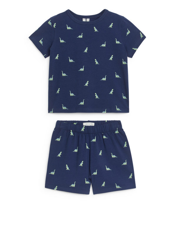 ARKET Korte Tricot Pyjamaset Donkerblauw/dinosaurusprint