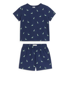 Short Jersey Pyjama Set Dark Blue/dinosaurs