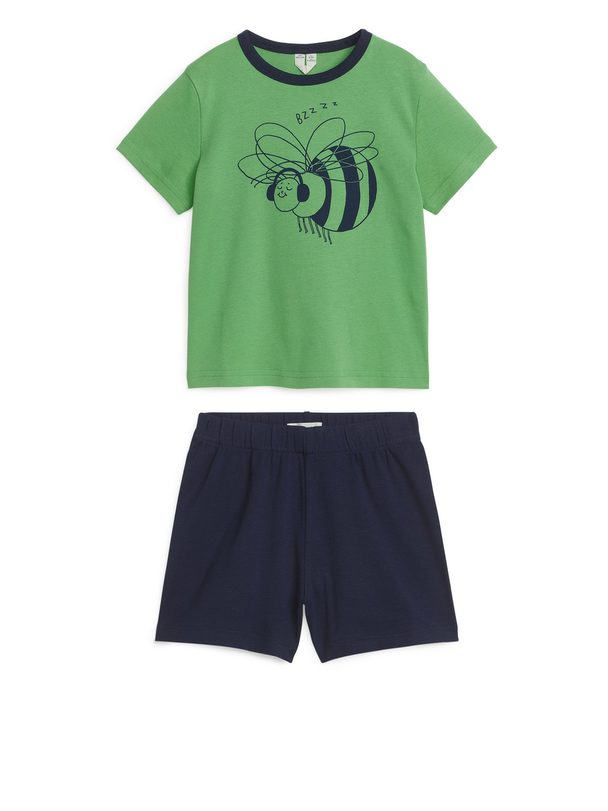 ARKET Short Jersey Pyjama Set Green/bumblebee