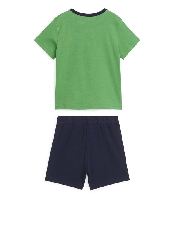 ARKET Zweiteiliger kurzer Pyjama aus Jersey Grün/Hummel