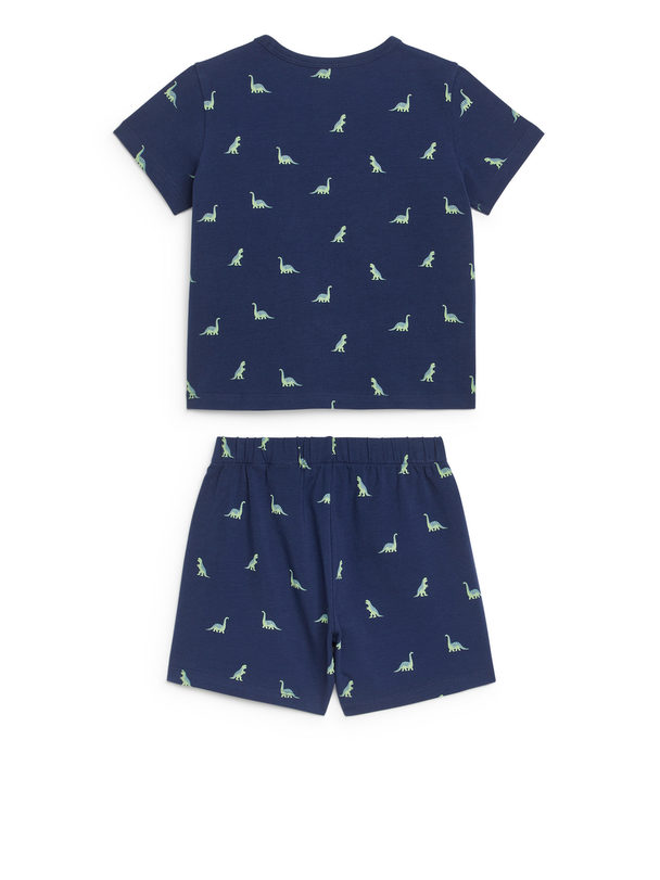 ARKET Korte Tricot Pyjamaset Donkerblauw/dinosaurusprint