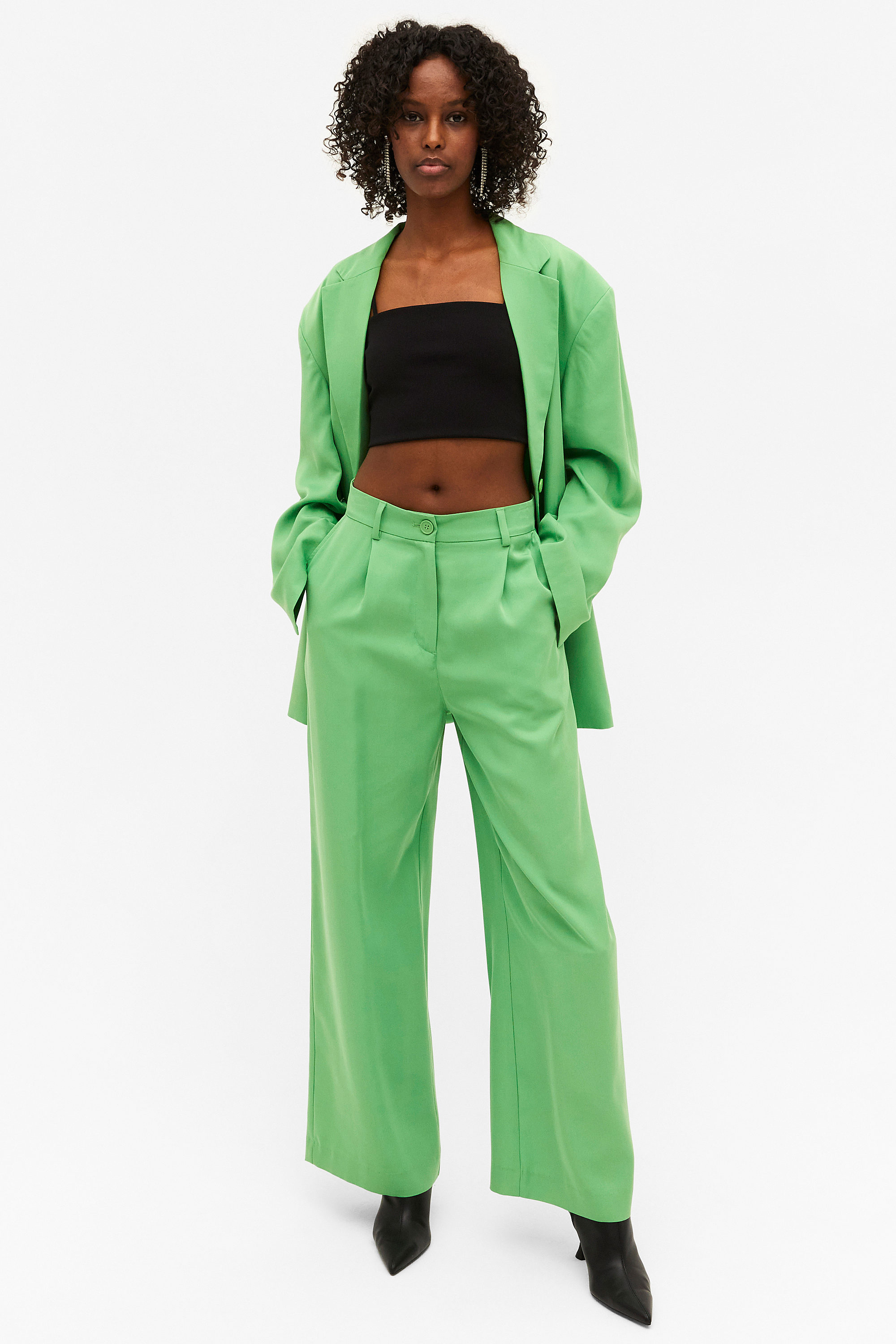 Bright Green Towelling High Waisted Trousers  PrettyLittleThing