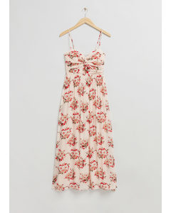 Bustier-kjole Med Snoet Front Hvidt Blomsterprint