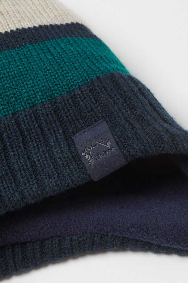 H&M Fleece-lined Hat Dark Blue/striped