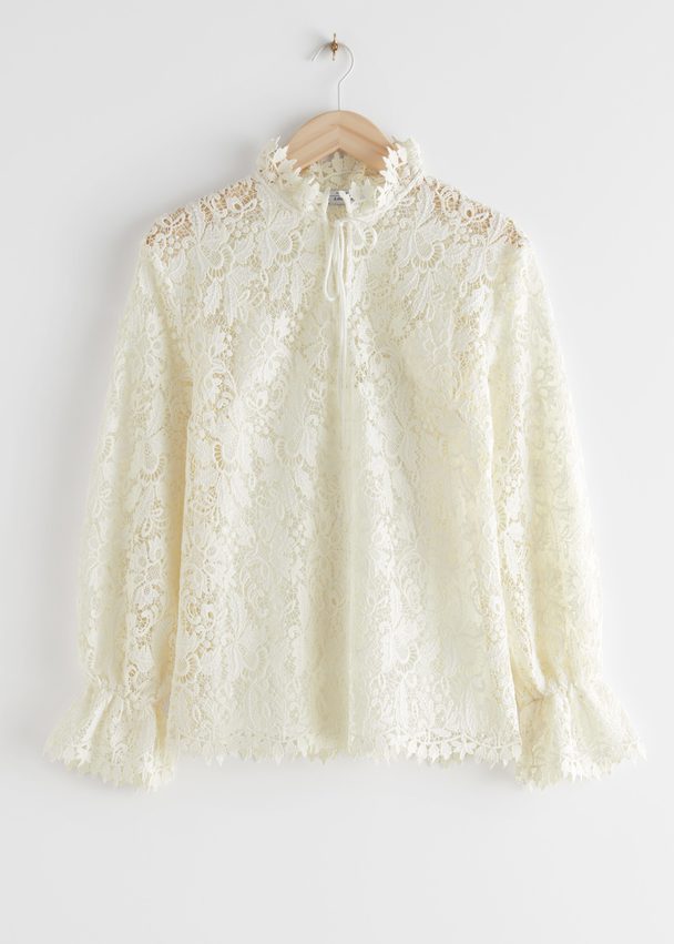 & Other Stories Relaxed Scalloped Ruffle Lace Blouse Creme