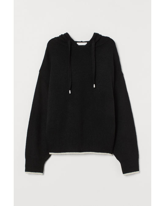 H&M Fine-knit hooded jumper Black