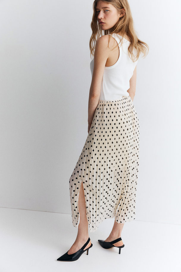 H&M Plisseret Nederdel I Chiffon Creme/prikket