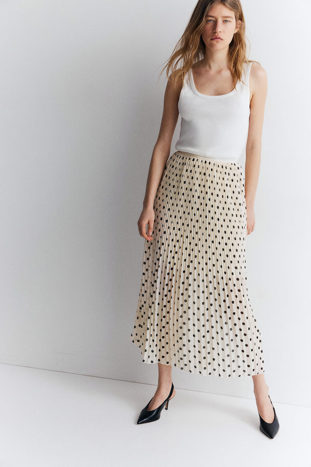 H&M Plissérok Van Chiffon Roomwit/stippen