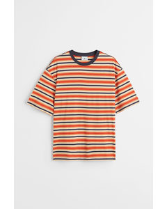 Katoenen T-shirt - Relaxed Fit Oranje/gestreept