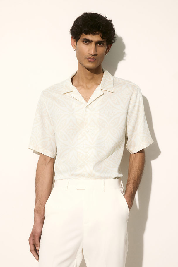 H&M Regular Fit Lyocell Resort Shirt White/patterned