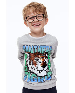 Sweatshirt mit Wendepailletten Hellgrau/Panthera Tigris