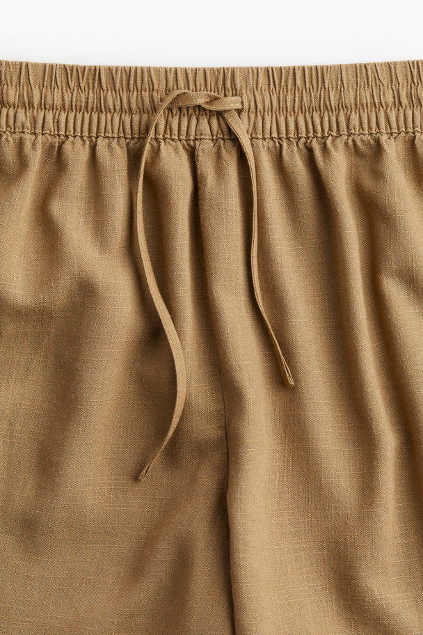 H&M Pull-on Short Van Linnenmix Donkerbeige