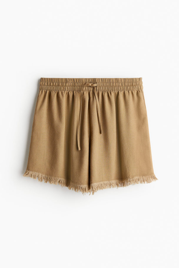 H&M Pull-on Short Van Linnenmix Donkerbeige