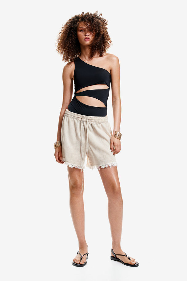 H&M Pull-on Short Van Linnenmix Lichtbeige