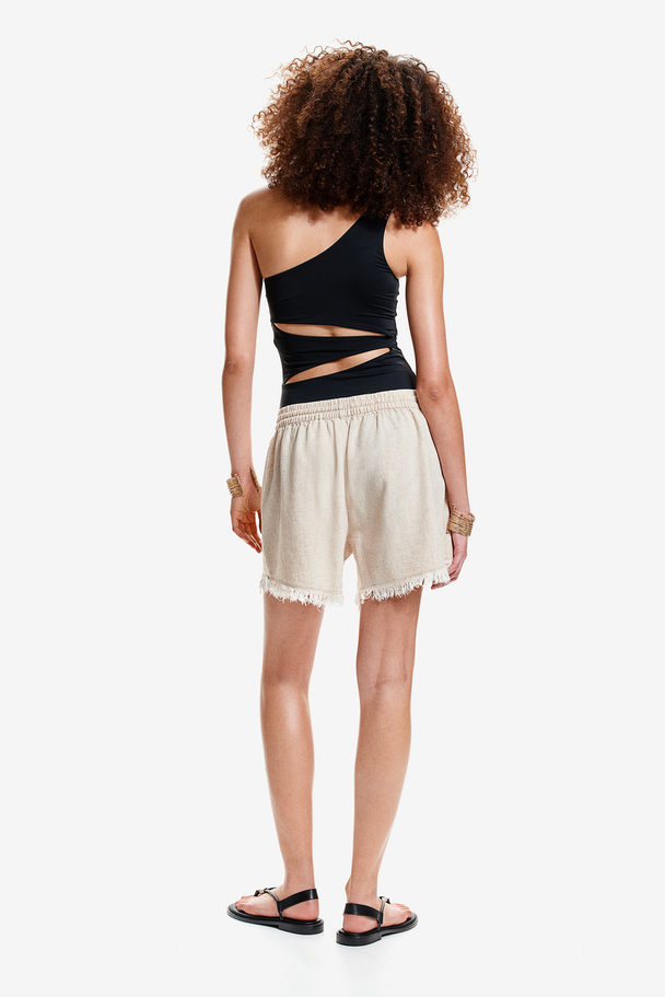 H&M Dra-på-shorts I Linmix Ljusbeige