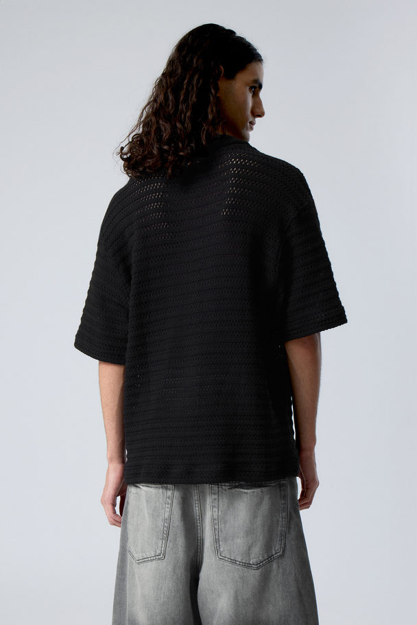 Weekday Boxy Crochet Short Sleeve Shirt Black