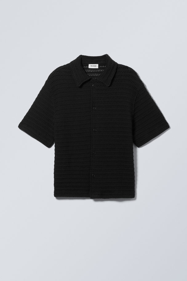 Weekday Boxy Crochet Short Sleeve Shirt Black